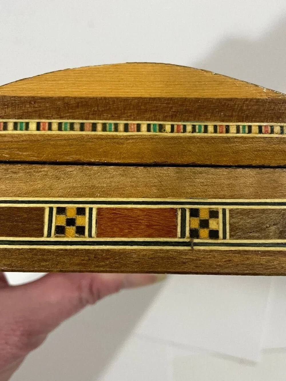 Vtg Persian Micro-Mosaic Wooden Marquetry Geometric Trinket Jewelry Box 9.25x3